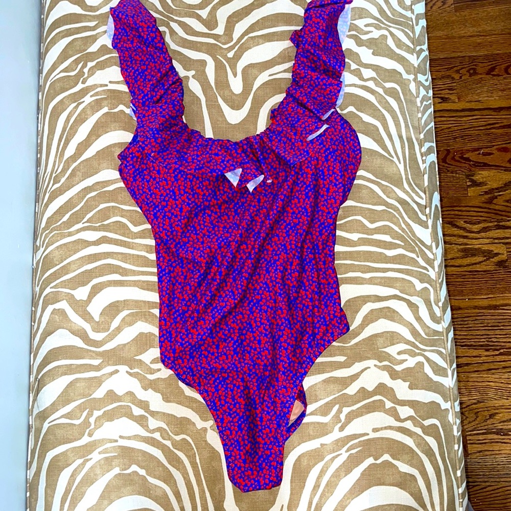 J. Crew Purple and Red Floral One Piece Swimsuit